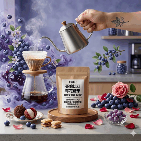 淺焙 哥倫比亞 莓花糖果 厭氧蜜處理 120克 FLAVOR：葡萄飛壘 帶玫瑰花香 黑葉荔枝酸甜 奶油夾心酥尾韻