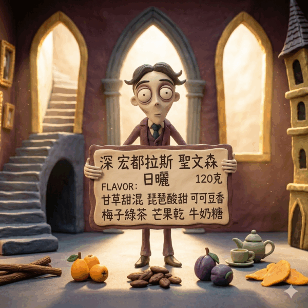 深 宏都拉斯 聖文森 日曬 120克 FLAVOR: 甘草甜混 琵琶酸甜 可可豆香 梅子綠茶 芒果乾 巧克力牛奶糖