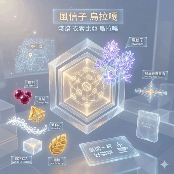 淺焙 衣索比亞 烏拉嘎 風信子 水洗 120克 FLAVOR: 茉莉花香 鳳梨乾甜 櫻桃 白巧克力 楓糖尾韻