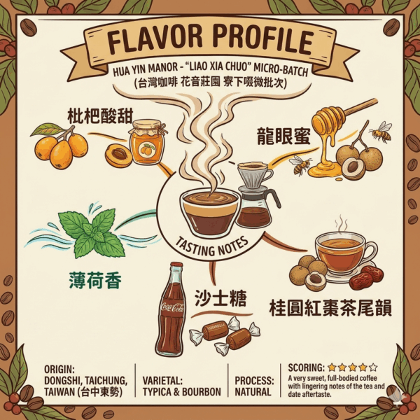 淺中焙 台灣 寮下啜微批次 花音莊園 蜜處理 120克 FLAVOR:枇杷酸甜 薄荷香 沙士糖 龍眼蜜 桂圓紅棗茶