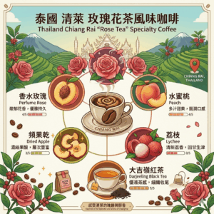 淺焙 泰國 清萊 玫瑰 雙厭氧蜜處理 120克 FLAVOR:香水玫瑰 水蜜桃香 蘋果乾 荔枝酸甜 大吉嶺紅茶尾韻