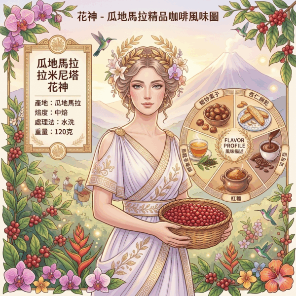 中焙 瓜地馬拉 拉米尼塔 花神 水洗 120克 FLAVOR:糖炒栗子 杏仁餅乾 可可亞 紅糖 烏龍茶尾韻