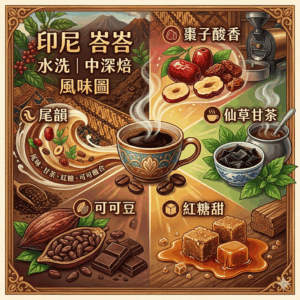 中深焙  印尼 巴厘島 峇峇 水洗 FLAVOR：棗子酸香 仙草乾茶 紅糖甜 可可豆尾韻